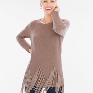 Chico's Taupe Sweater with Shimmery Tassels/Fringe size 1